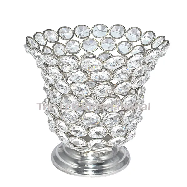 Kristall Perlen Diamanten Strass Silber Metall Perle Hurrikan T Leichtkerzenhalter 5 × 5 × 8 Zoll Diwali Navratri Mehndi Dholki