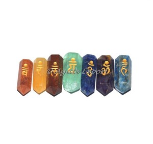 Chakras équilibrés semi-précieux gravés Ensembles de pierres à sept chakras à vendre Ensembles de chakras gravés pour la guérison par la méditation - Product Image 6