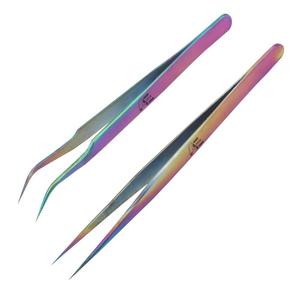 Meilleures ventes 2026 : Ensemble de pinces à extensions de cils en acier inoxydable arc-en-ciel, pointes droites et courbées pour le nail art - Product Image 6
