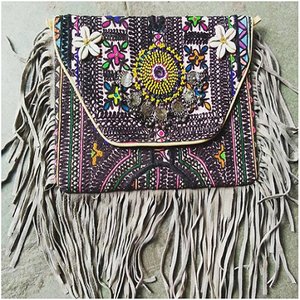 Bolso de Mano Estilo Étnico Indio Vintage para Mujer, con Cierre de Cremallera, Patrón Geométrico, Bordado a Mano, para Uso Festivo - Product Image 1