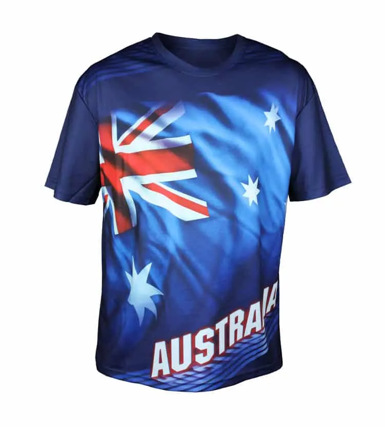 T-shirt de sublimation drapeau australien T-shirt de sublimation de meilleure qualité Tissu respirant Personnaliser la conception T-shirt