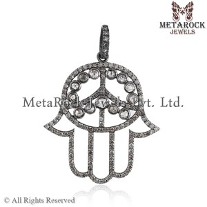 Pave Diamond Hamsa Charm Hecho a mano 925 Sterling Silver Designer Fashion Pendant Proveedor y fabricante - Product Image 2