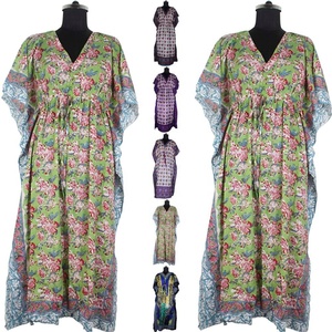 100% soie surdimensionné Long caftan 2025 Resort Wear main bloc imprimé caftan fait à la main indien Caftan Abaya Kaftan Caftan Jalabiya - Product Image 1