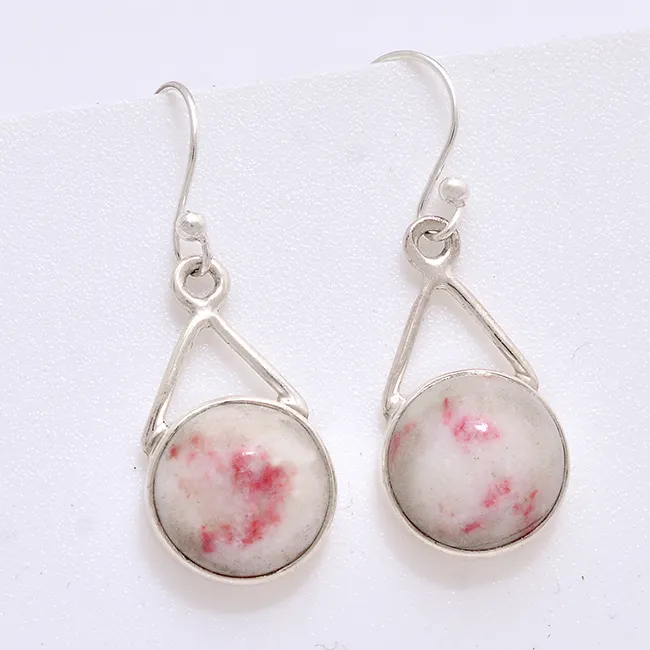 Natural White Cinnabar Gemstone 925 Sterling Silver Ear Wire Dangle Earrings Wholesale Jewelry