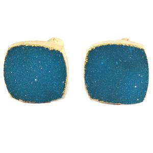 Couleur bleu ciel naturel sucre druzy pierres précieuses vêtements pour hommes boutons de manchette forme de coussin 24K galvanoplastie bouton de manchette hommes paire boutons de manchette - Product Image 2