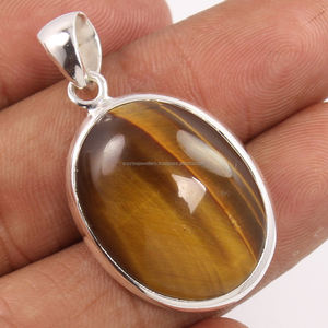 Meilleures ventes, pendentif ovale délicat en argent sterling 925, pierre précieuse œil de tigre naturelle artisanale, certifié par un tiers - Product Image 1