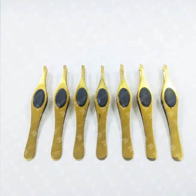 Plasma Gold Eyebrow Tweezer Rubber grip slanted eyebrow tweezers with private logo for plucking and eyebrow shaping