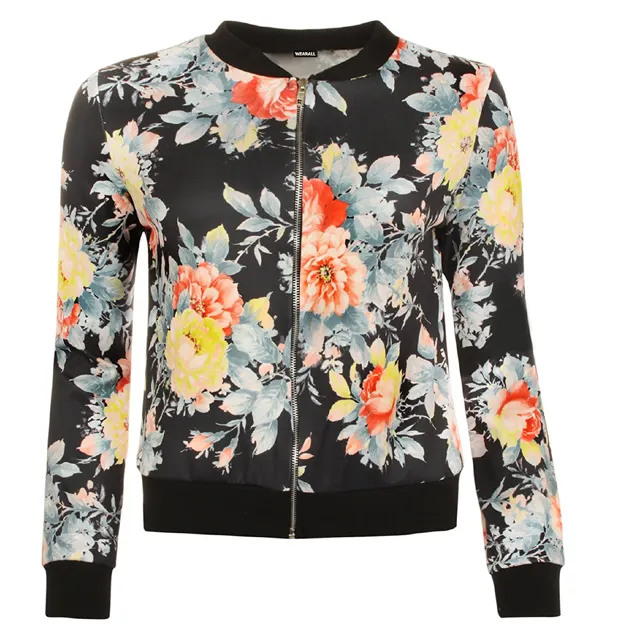 Floral printed design plus size lady padded jacket women bomber jacket wholesale ladies sports jacket