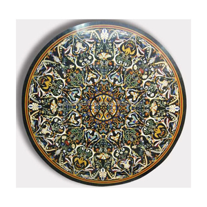 Mesa de comedor con incrustaciones de piedra de mármol, antigua - Product Image 1