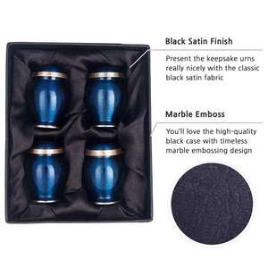 Classic Royal Blue <b>Memorial</b> Set of 4 Includes Velvet <b>Box</b> Adult Cremation Urns for <b>Pets</b> Funeral Ashes Brass/Aluminum Material - Product Image 4