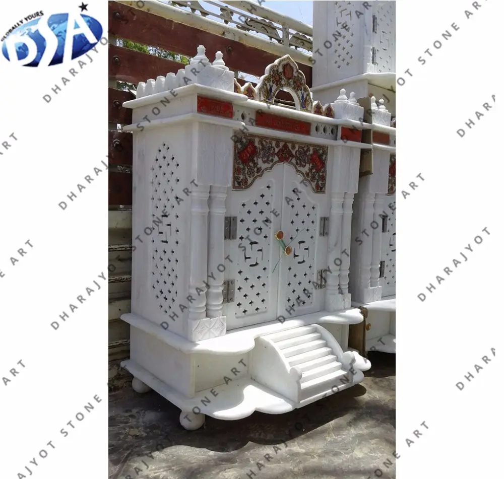 Beyaz mermer antika tasarım cilalı ev mandir