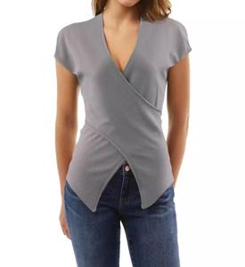 Blusa informal de manga corta para mujer, blusa Lisa a la moda, colección de camisetas de banda ancha, 2022 - Product Image 1