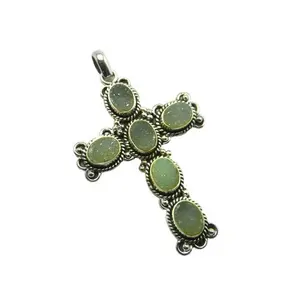 Pendentif en argent sterling 925 pur avec pierre précieuse druzy en forme de croix pour bijoux chrétiens, pendentifs et breloques de haute qualité - Product Image 1