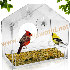 แสดงคริลิคขายส่งป๊อปอะคริลิหน้าต่างป้อนนกกับถ้วยดูด/ป้อนนกยืน - Product Image 3