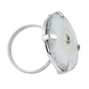 Anillo de piedras preciosas de moneda de ágata blanca sin cortar de Plata de Ley 925, joyería Unisex para boda, compromiso, regalo de aniversario, fiesta para mujer. - Product Image 2