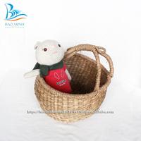 Panier de rangement Bolga en jonc de mer naturel, fait main, écologique, avec poignée, forme bol rustique, usage polyvalent, Hanoi