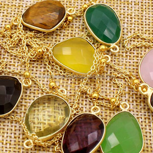 Collar de latón hecho a mano ligero diseño largo multicolor cuarzo piedras bisel ajuste Unisex compromiso boda regalo - Product Image 3