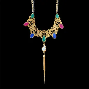 Kalung Choker Modis Batu Permata Rubi Berlapis Emas 18K Bentuk Oval