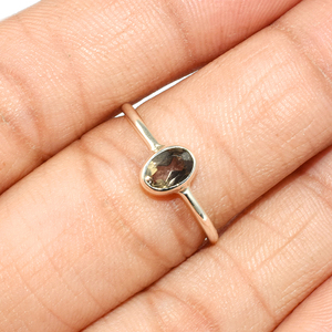 Anillo de plata de primera ley con forma ovalada para mujer, sortija, plata esterlina 925, cuarzo ahumado - Product Image 4