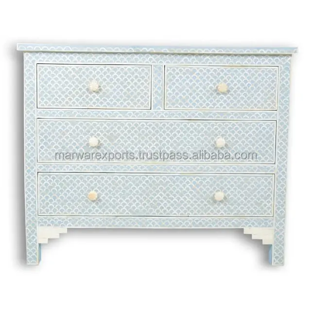 Exquisite Handcrafted Bone Inlay Chest of 4 Drawers - Fishscale Elegance for Organized Living