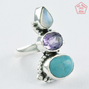 แหวนเงินสเตอร์ลิงหลากสีที่ไม่ซ้ำใครสำหรับงานเลี้ยงแต่งงานอัญมณีที่น่าสนใจสำหรับของขวัญครบรอบการหมั้น925 - Product Image 1