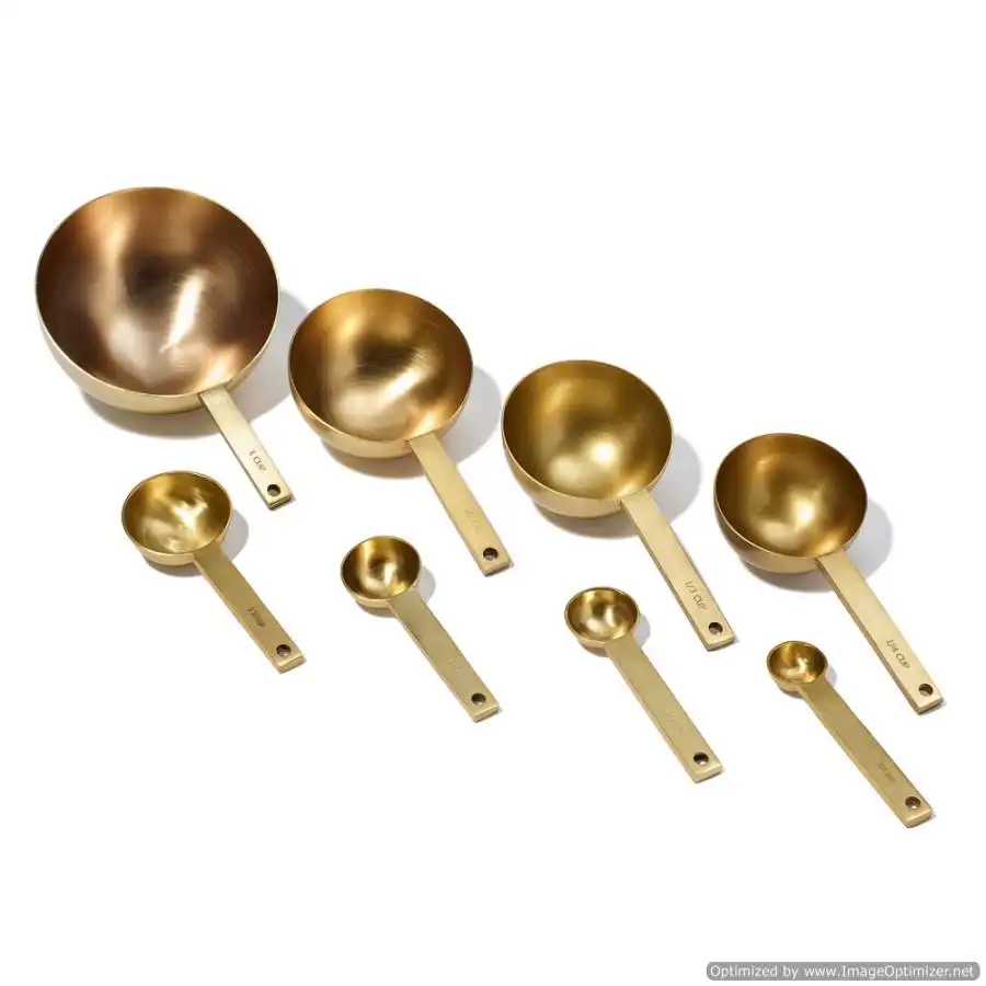 Set Of Measuring Spoons Gold Copper Metal With Color Fancy Design Decoration Spoons For Sale