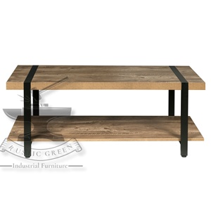 โต๊ะกาแฟทรงกลมแบบอุตสาหกรรมสไตล์วินเทจทันสมัยทำจากเหล็กและไม้พร้อมไม้มะม่วงด้านบนสำหรับห้องนั่งเล่นบ้านห้องครัวหรือห้องโถง - Product Image 6