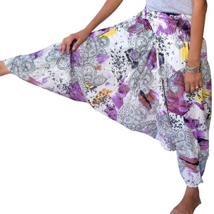 กางเกงโยคะสำหรับผู้ชายผู้หญิง,กางเกงฮาเร็มผ้าฝ้ายพิมพ์ลายดอกไม้แบบแฮนด์เมดสไตล์อินเดีย - Product Image 3