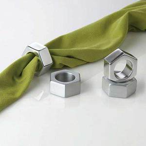 Rond de serviette nickelé Design écrou, Rond de serviette en métal, Rond de serviette plaqué argent - Product Image 1