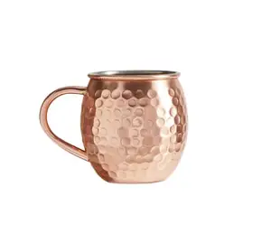 Engraved Customised Logo Copper Moscow Mule Hammered Mug with Copper Glossy Polished manufacturer and Supplier from India