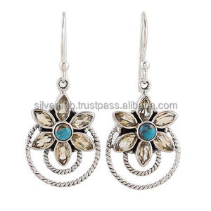 Boucles d'oreilles en argent sterling 925 faites à la main en cuivre turquoise fumé Style unique mignon pour les fêtes de mariage ou les cadeaux - Product Image 2
