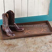 Designer en métal avec plateau à bottes d'angle finition antique en gros Plateau à bottes d'angle finition antique en gros