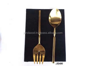 Juego de servidor de ensalada con mango de acero de alta calidad en acabado dorado Juego de ensalada de metal Cubiertos a precio al por mayor - Product Image 2
