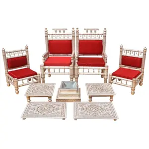 Traditionele Sofa Set India Ronde Ontwerp, Handgemaakte Pakistan Indianen Dorp Folk Antieke Lounge Lak Art Zitten Sets