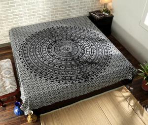 Noir et blanc éléphant Mandala Floral reine taille plat drap housse 100% coton tissu literie couvre-lit ensemble couvre-lit - Product Image 1