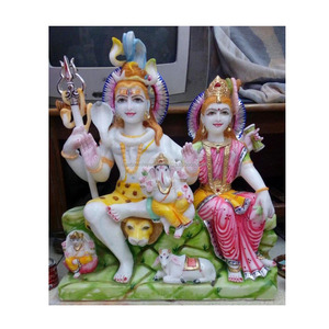Coloré Shiv Parvati Statue De Marbre - Product Image 1