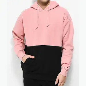 Pink Black Hoodie Color Blocked Drawstring Hood Soft Fleece Lining Kangaroo Front Pouch Pocket Custom Hoodies