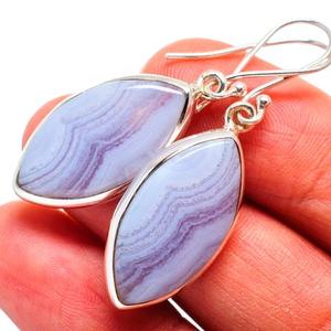 ต่างหูห้อยเงินสเตอร์ลิงทำด้วยมือ925อัญมณีอาเกตลูกไม้สีฟ้าสวยสำหรับงานแต่งงานของขวัญทำในอินเดีย - Product Image 2