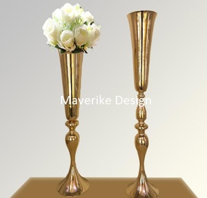 Jarrones dorados de flores altas, florero de Metal decorado, centros de mesa de boda para mesas, jarrón de Pedestal, soporte para flores - Product Image 4