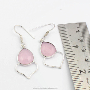 Últimos pendientes de gota de cuarzo rosa de plata de ley 925 hechos a mano estilo clásico para fiesta de boda o regalo - Product Image 1