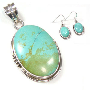 Design élégant 925 ensemble de bijoux en argent sterling pendentif clous d'oreilles véritable toile d'araignée tibétaine matrice turquoise bijoux en gros - Product Image 3