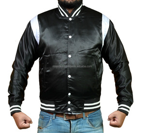 Haute Qualité Satin Baseball Bomber Veste Noir Blanc 7XL Printemps Épaule Inserts Rayures Respirant Varsity Casual OEM Service - Product Image 1