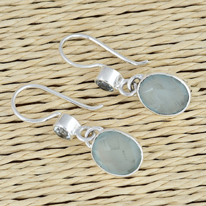 Pendientes colgantes de plata de ley 925 chapados en oro clásico Calcedonia de circón facetado ovalado para bodas, fiestas o regalos - Product Image 3