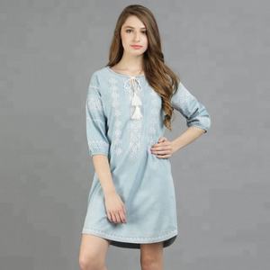 100% coton brodé à la main femmes mode cuisse longueur longue tunique robe parfaite fête porter à la mode sortie porter robe - Product Image 1