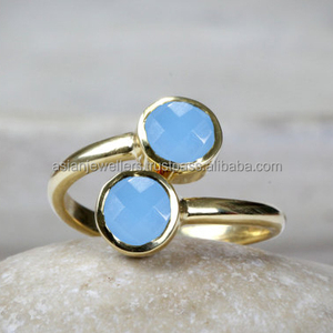 925 argent sterling bleu calcédoine vermeil pierres précieuses anneaux belle fait à la main plaqué or bijoux - Product Image 1