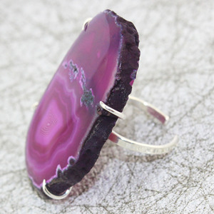 <b>Indian</b> Wholesaler Natural pink Agate Slice <b>Ring</b> Prong Setting Handmade Back Open <b>Ring</b> Bohemian Stylish Healing Adjustable <b>Ring</b> - Product Image 2