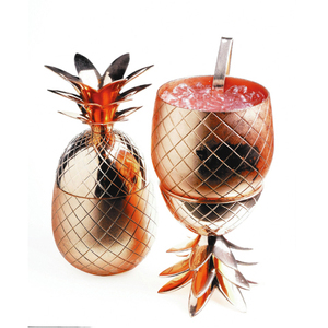 แก้วปาร์ตี้ลายสับปะรดหุ้มทองแดง พร้อมหลอดและฝาปิด - Product Image 1