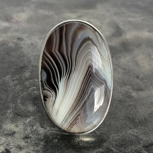 Bague Agate du Botswana Ovale Ronde Poire Carré Rectangle Pierre Naturelle Cabochon Pierre Sterling 925 Argent Sterling - Product Image 5