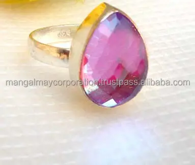 Perfect fit pink quartz silver gold plated ring for men women