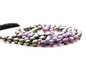 Fait à la main 108 Mala perles collier dernière conception améthyste pyrite perle spirituelle gland motif artiste indien perlé chaînes cadeaux - Product Image 1